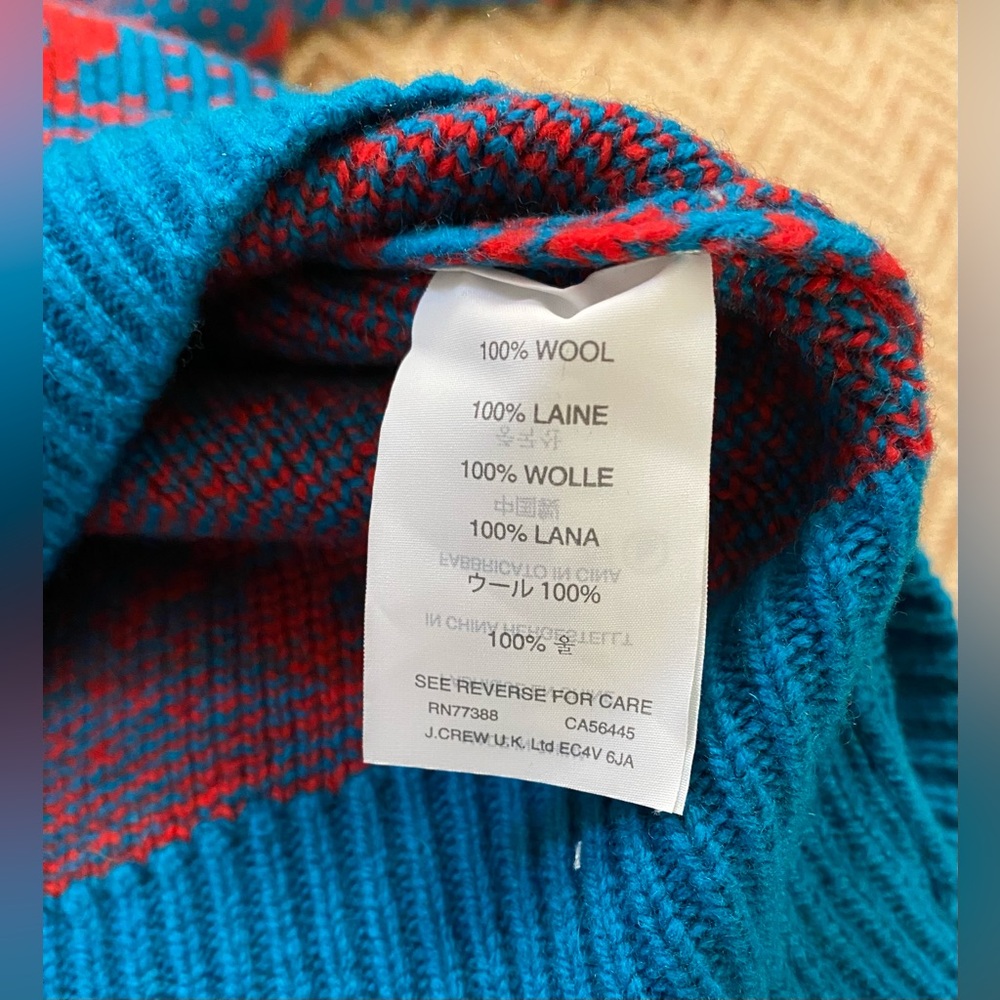 J. Crew Skier Crewneck Sweater Turquoise/Red Size Small - Picture 4 of 9